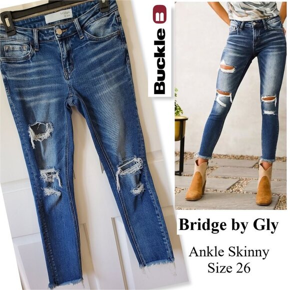Buckle BRIDGE BY GLY Low Rise Ankle Skinny Stretch Jeans 26 Distressed - Picture 1 of 16